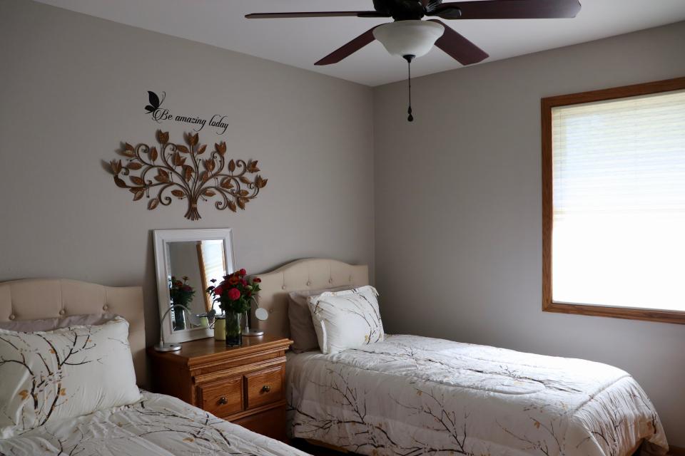 One of the bedrooms at the newly-opened Iowa City Sober Living house is seen on Monday, Oct. 2, 2023. Most bedrooms have space for two women and the house can host as many as eight non-related women at once, per regulations. Sober Living expects to have a full home by December.