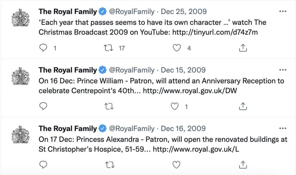 Royal Family tweets December 2009