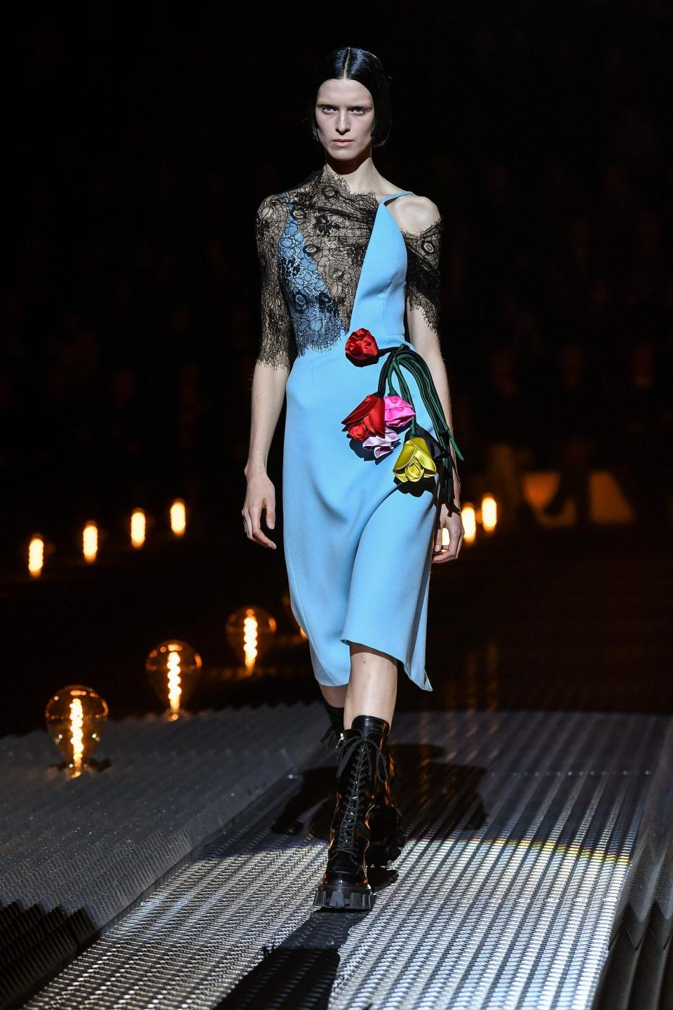 Lace and vibrant hues were prevalent at the Prada AW19 show (AFP/Getty Images)