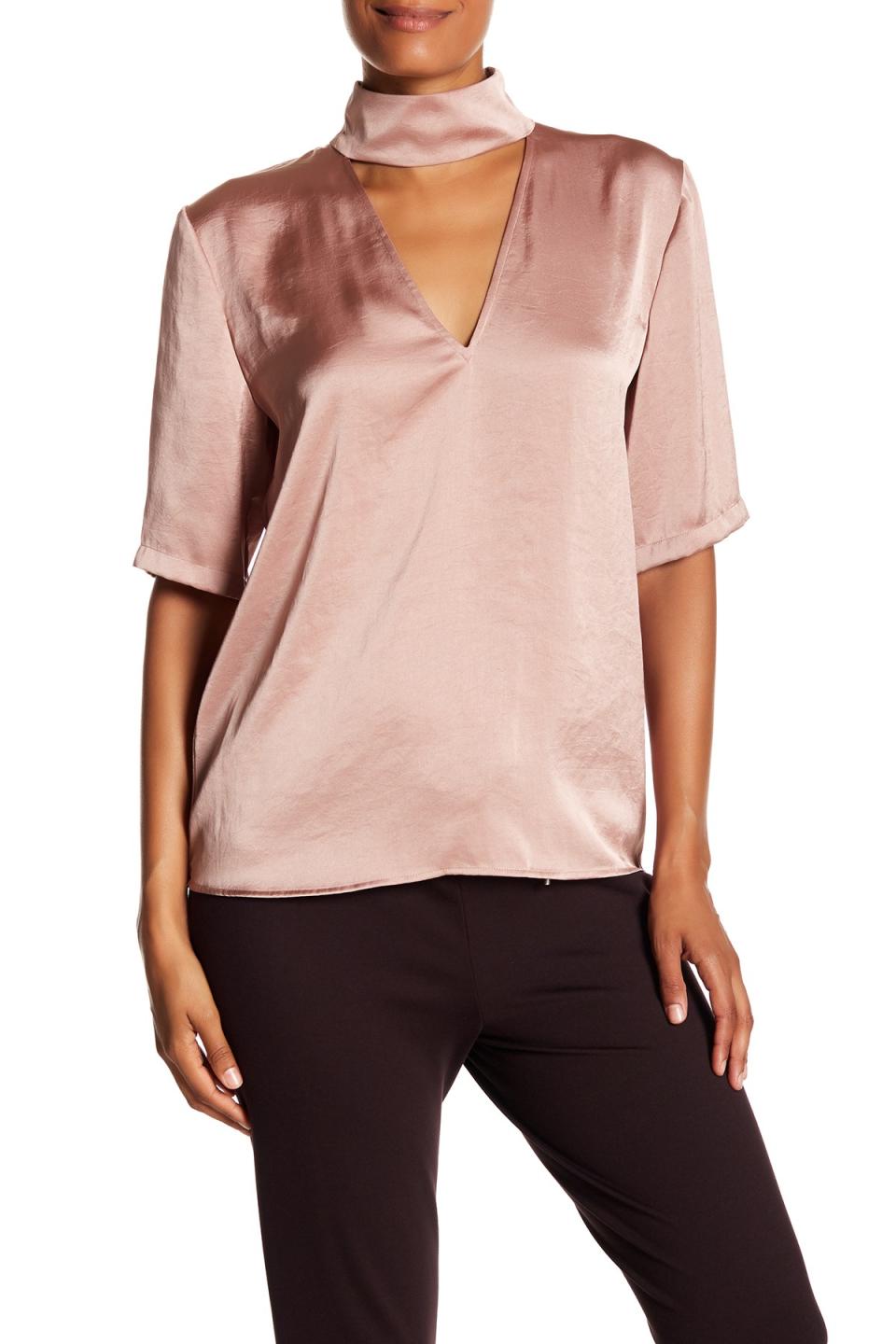 Theory Mock Collar Cutout Satin Blouse (Photo: Nordstrom Rack)