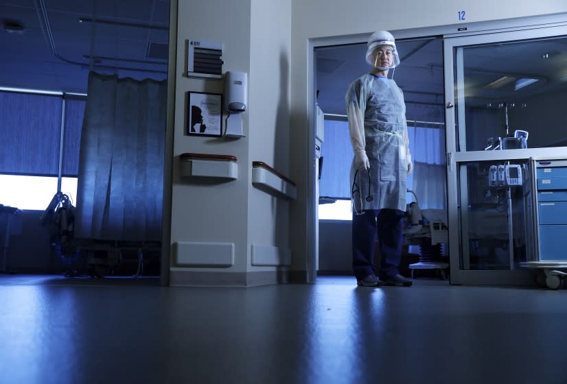 LOS ANGELES-CA-FEBRUARY 23, 2021: Intensivist Dr. Leo Shum, who contacted UCLA about the possibility of putting Blanca Lopez on ECMO, is photographed in the ICU at Adventist Health Glendale on Tuesday, February 23, 2021. (Christina House / Los Angeles Times)