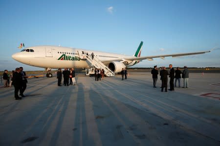A view of the Alitalia Airbus A330-200 plane ahead of Pope Francis' departure from Fiumicino Airport to begin his visit to the African nations of Mozambique, Madagascar and Mauritius, in Rome