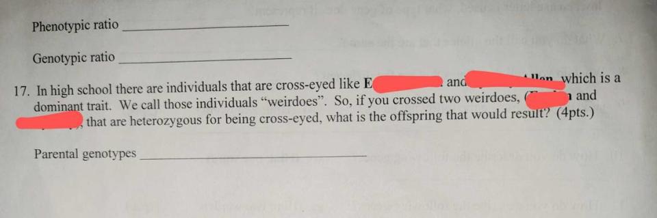 This test question appeared on a Luther Burbank High School biology final in June 2024. Student names were obscured by the sources who provided the images to the Sacramento Bee. 