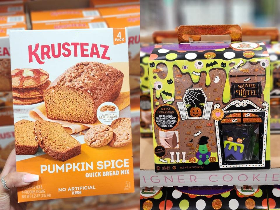 Krusteaz pumpkin-spice mix; Bakery Bling haunted house cookie kit