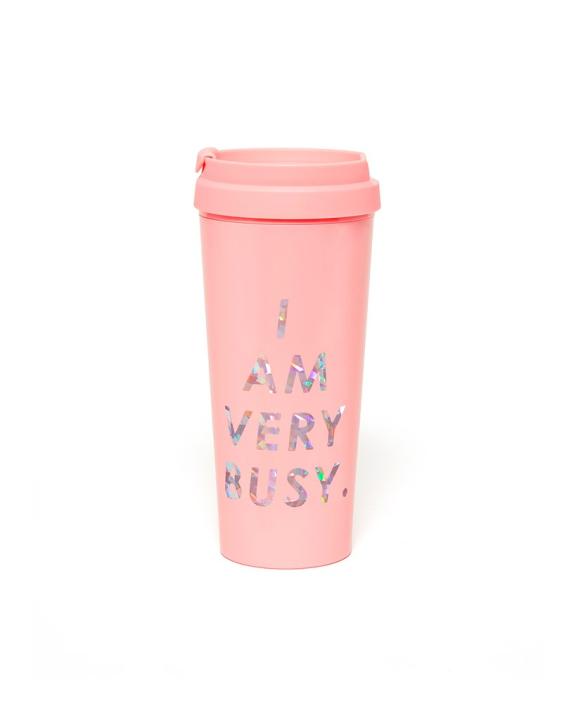 Ban.do Hot Stuff Insulated Thermal Travel Coffee Mug Tea Cup with Funny Sayings, 16 Ounces, I am very busy (pink) (Amazon) (Amazon / Amazon)