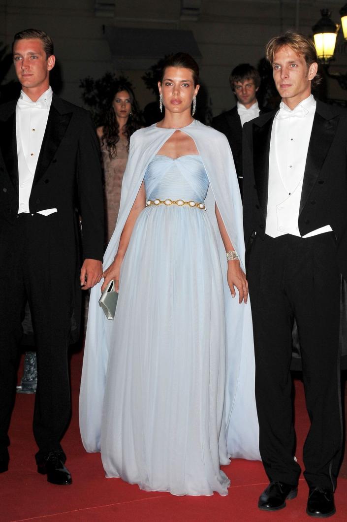 <p>Grace Kelly's granddaughter set the fashion world abuzz in this powder blue Giambattista Valli gown and cape set. Many publications named <a href="https://www.townandcountrymag.com/society/tradition/g30769224/charlotte-casiraghi-photos-style/" rel="nofollow noopener" target="_blank" data-ylk="slk:Charlotte Casiraghi" class="link ">Charlotte Casiraghi</a> the best dressed guest at Prince Albert II of Monaco's 2011 wedding to Princess Charlene. The young royal has since made a name for herself in the fashion world, even becoming the face of Gucci. <br></p>