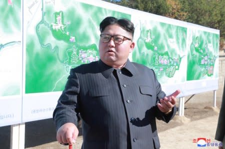 North Korean leader Kim Jong Un inspects a constructions site of Yangdeok, in this undated photo released on October 31, 2018 by North Korea's Korean Central News Agency (KCNA). KCNA/via REUTERS