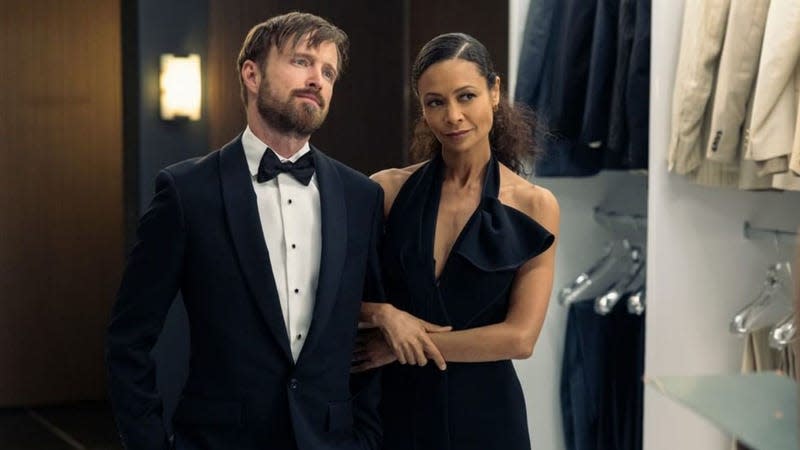 Aaron Paul and Thandiwe Newton in HBO's Westworld. 