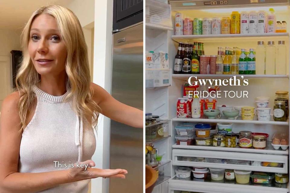 <p>Gwyneth Paltrow/Instagram</p> Gwyneth Paltrow shows Goop fans a behind-the-scenes look at her fridge.