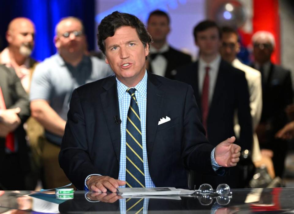 tucker carlson attorney statement. Above, a photo of Tucker Carlson during a Fox News broadcast in 2022. Carlson’s attorney spoke out about his client’s recent firing on Sunday, insisting that Fox News is “not going to silence” Carlson moving forward.