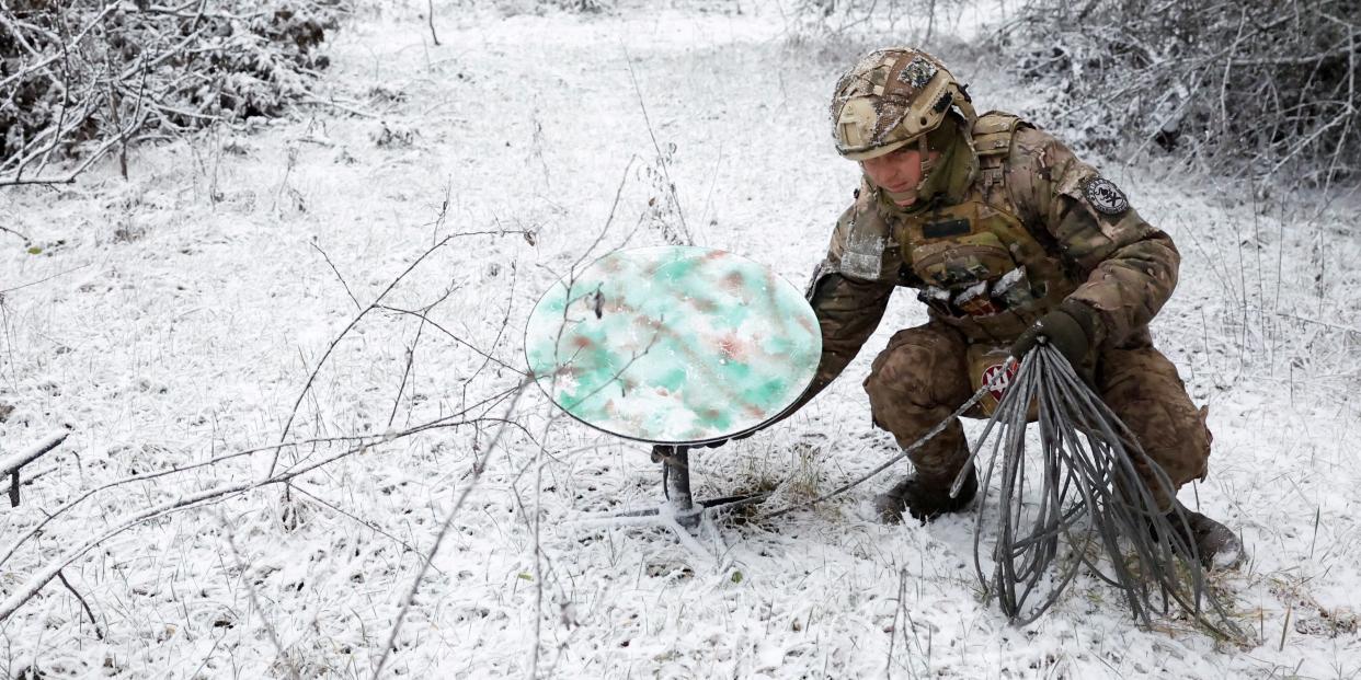 “Psycho”, 22 from the 80th Separate Air Assault Brigade disconnects their Starlink on the front line at Orthodox Christmas, during a ceasefire announced by Russia over the Orthodox Christmas period, from the frontline region of Kreminna, Ukraine, January 6, 2023.