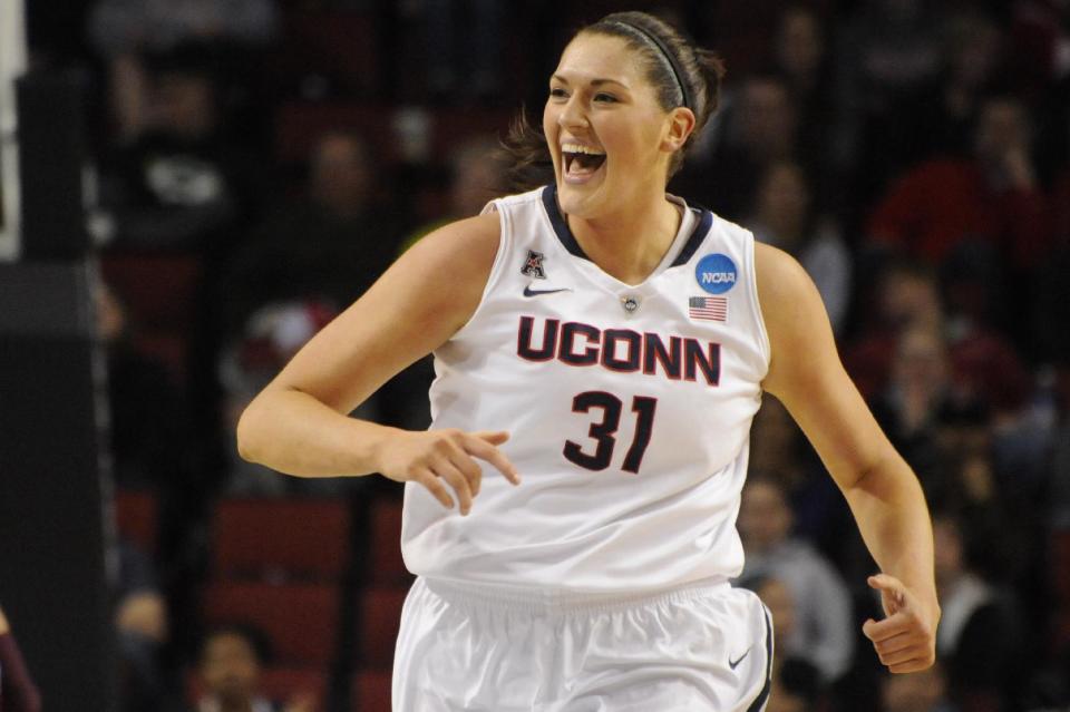 Connecticut's Stefanie Dolson (31) during the first half of their Monday March 31, 2014, regional final against Texas A&M in the NCAA college basketball tournament in Lincoln, Neb.(AP Photo/Dave Weaver)