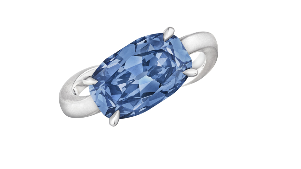 A fancy vivid blue cushion-cut internally flawless diamond ring of 3.49 carats