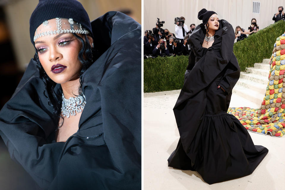 Rihanna attends The 2021 Met Gala Celebrating In America: A Lexicon Of Fashion at Metropolitan Museum of Art on Sept. 13, 2021.<span class="copyright">Lexie Moreland—WWD/Penske Media /Getty Images; Arturo Holmes—MG21/Getty Images</span>