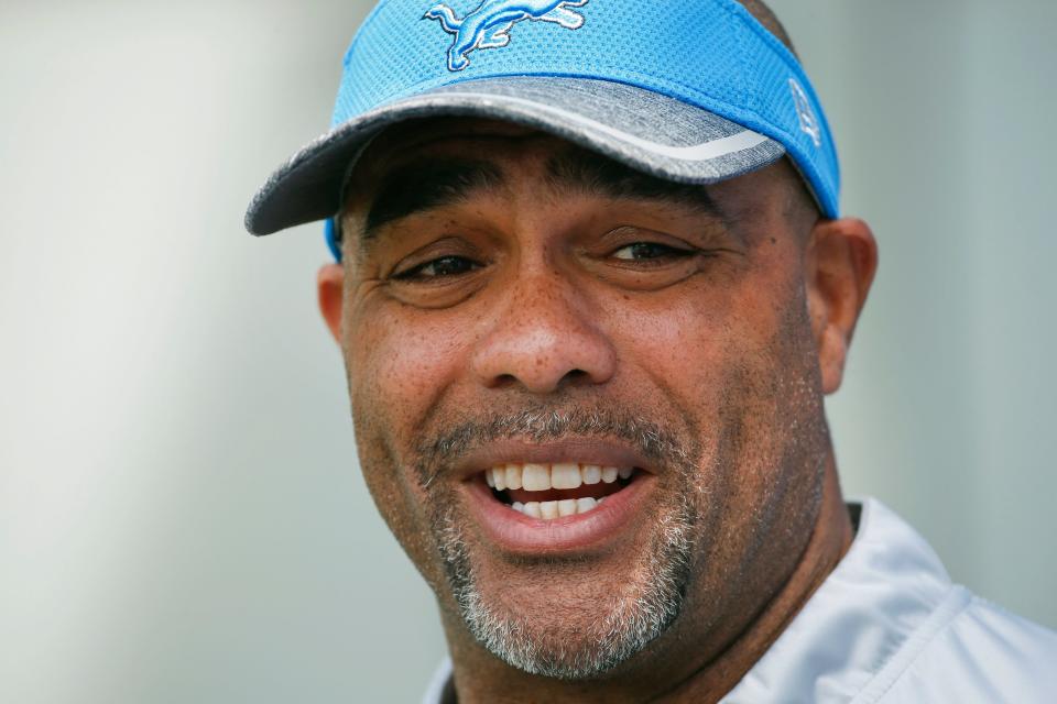 FILE - In this Thursday, June 2, 2016, file photo, Detroit Lions defensive coordinator Teryl Austin speaks to the media after an NFL football practice in Allen Park, Mich. On Monday, Jan. 1, 2018, the Lions fired head coach Jim Caldwell. A person familiar with the team’s coaching search says Austin will interview for the job Tuesday. (AP Photo/Paul Sancya, File)