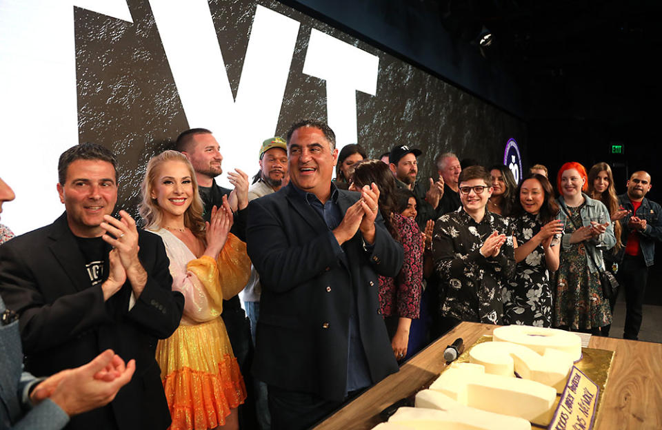 Cenk Uygur, founder and CEO of TYT (C), and the TYT team - Credit: Anna Webber/Getty Images