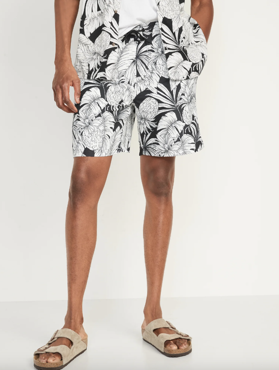 Printed Swim Trunks in Black & White Palm Print (Photo via Old Navy)