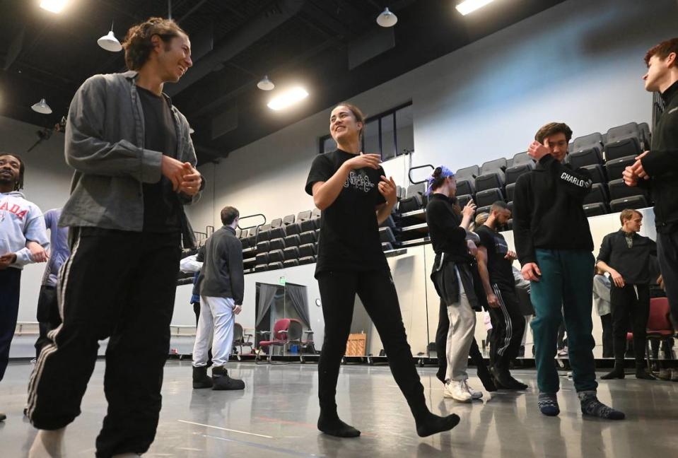 Remi Okamoto, center and other Charlotte Ballet dancers at a “Nutcracker” rehearsal. . Okamoto danced in her native Japan and in several countries in Europe before heading to the U.S.