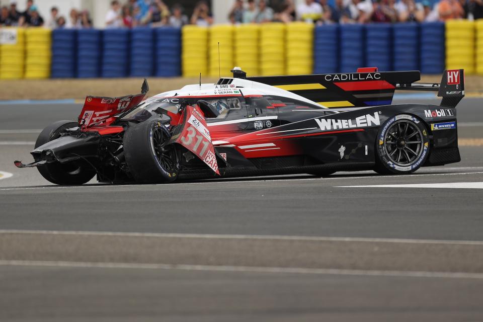 LE MANS, FRANCE - JUNE 10: #311 Action Express Racing USA - Cadillac V-Series R - LMDH - Hypercar (Hybrid). Pilots Luis Felipe Derani of Brazil, Alexander Sims and Jack Aitken of Great Britain ahead of the 100th anniversary of the 24 Hours of Le Mans at the Circuit de la Sarthe June 10, 2023 in Le Mans, France. (Photo by Philippe Nanchino/Eurasia Sport Images/Getty Images)