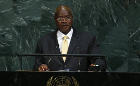 FILE PHOTO: Ugandan President Yoweri Kaguta Museveni addresses the 72nd United Nations General Assembly at U.N. Headquarters in New York, U.S., September 19, 2017. REUTERS/Eduardo Munoz