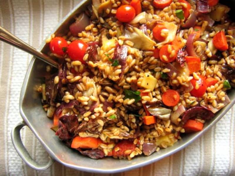 Farro Salad with Roasted Vegetables and Fontina