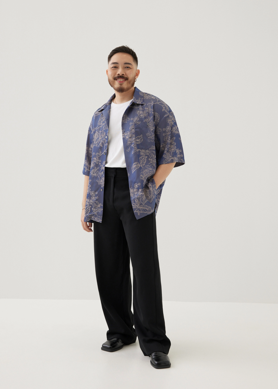 Jaxon Unisex Satin Collared Shirt in Opulent Florals. PHOTO: Love, Bonito