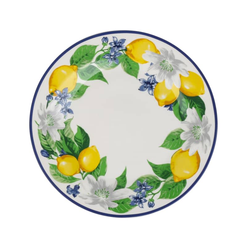 Royal Norfolk Lemon Floral Dinner Plates with Blue Rims, 10.5-in.