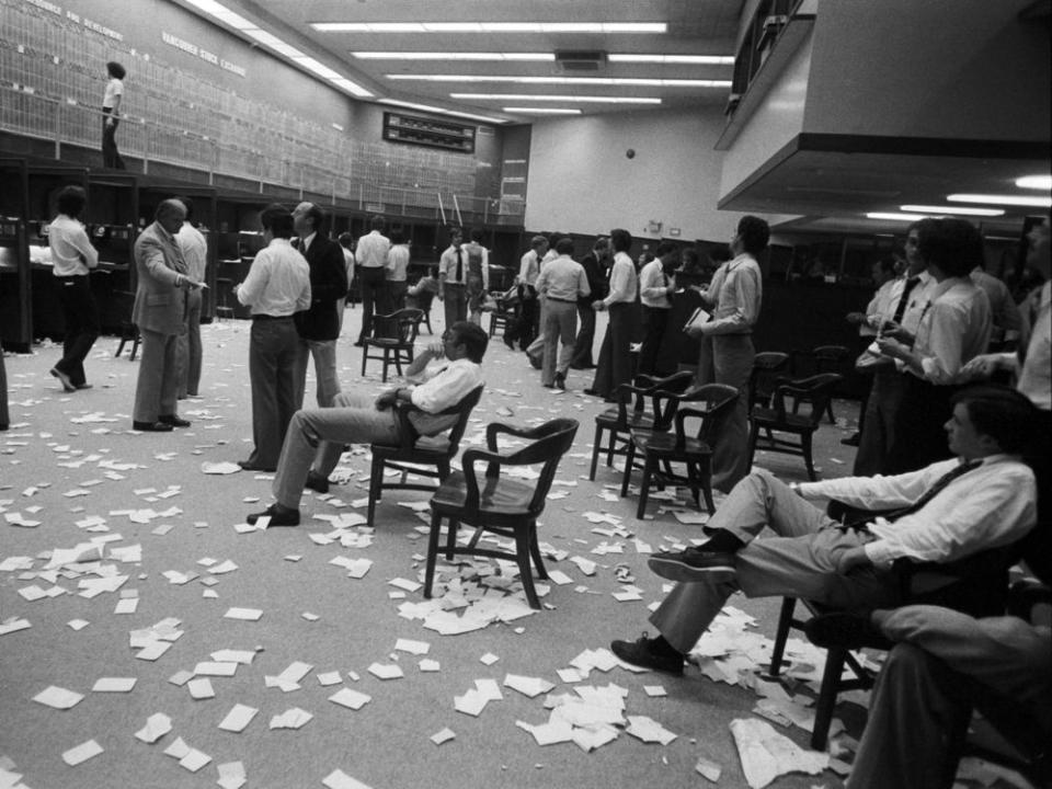  Traders work the floor of the Vancouver Stock Exchange, June 29, 1979.