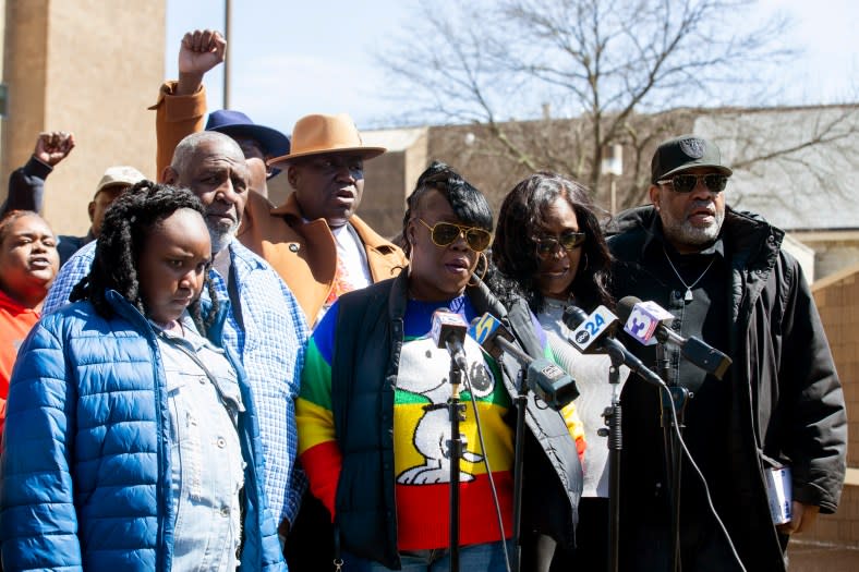 Gershun Freeman’s family, attorney Ben Crump, and RowVaughn and Rodney Wells, the parents of Tyre Nichols, hold a press conference to address Freeman’s death at Shelby County Jail outside of the Shelby County Criminal Justice Center in Memphis, Tenn., March 17, 2023. Nine Memphis jail deputies have been indicted in the death of Freeman, who was having a psychotic episode and died in custody last fall after jailers punched, kicked and kneeled on his back during a confrontation, a sheriff said Wednesday, Sept. 20. (Photo by Chris Day/The Commercial Appeal via AP, File)