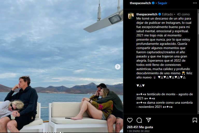 A principios del 2022,  Frances Bean blanqueó su romance en redes sociales (Foto Instagram @thespacewitch)