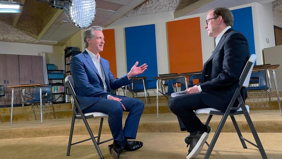 PHOTO: ABC News' Jon Karl interviews California Governor Gavin Newsom. (ABC News)