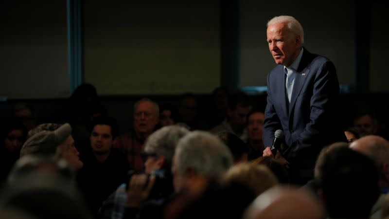 Democratic 2020 U.S. presidential candidate Biden listens to a question in Exeter