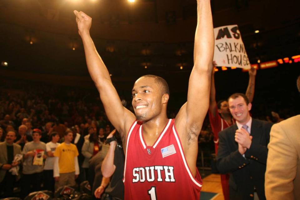 March 30, 2006: USC guard Tre’ Kelley celebrates following the Gamecocks’ NIT championship win over Michigan.