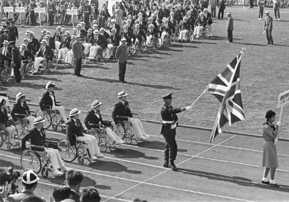 <p>The opening ceremony of the Paralympics are shown here in 1964. The tradition of the <a href="https://olympics.com/ioc/ipc" rel="nofollow noopener" target="_blank" data-ylk="slk:Paralympics began in 1960;elm:context_link;itc:0;sec:content-canvas" class="link ">Paralympics began in 1960</a> and would take place after the conclusion of the Olympics in the same host country and arenas as the Olympic games. The games would also include many of the same traditions of the opening ceremonies, such as the Parade of Nations. </p>