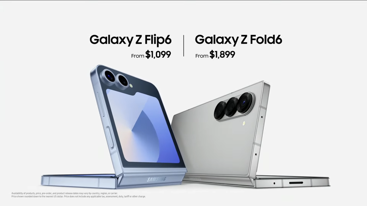 Galaxy Z Flip6 starts at $1,099 and Galaxy Z Fold6 starts at $1,899.