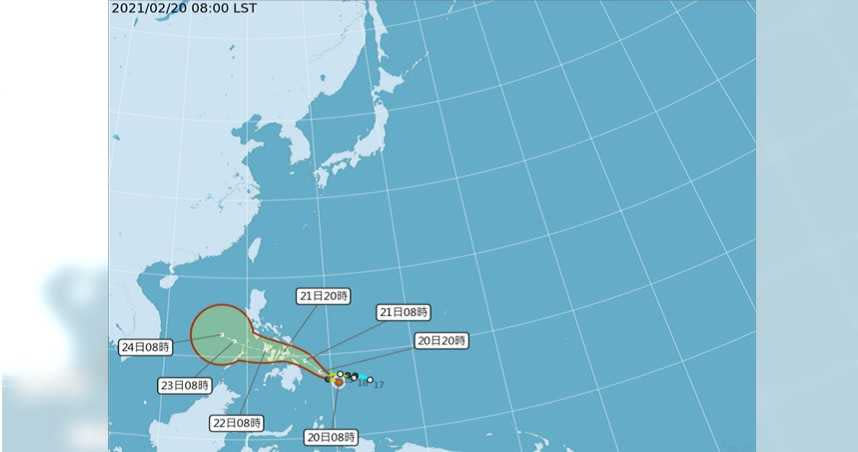 杜鵑颱風今天8時以每小時23公里速度，向西北西進行。（圖／翻攝自中央氣象局）