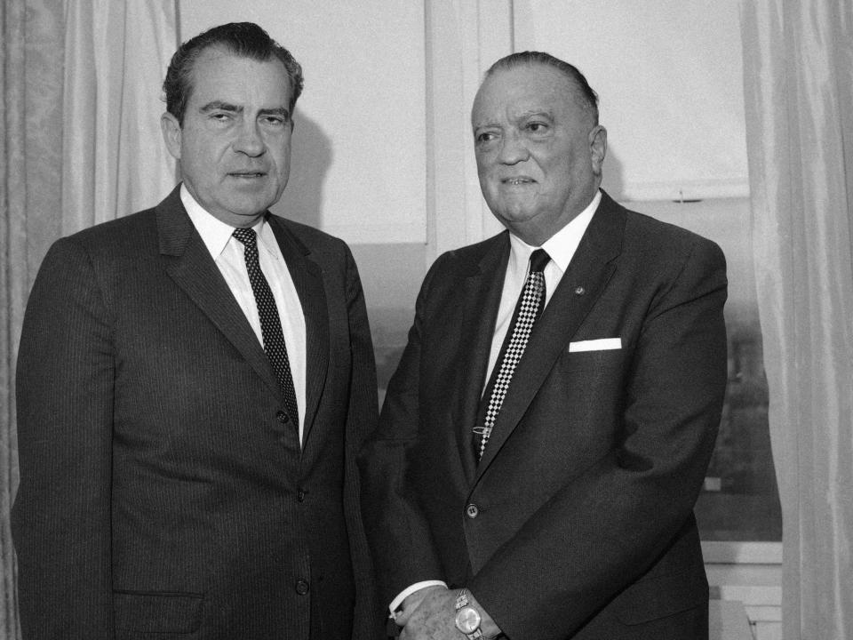 President Richard Nixon and J. Edgar Hoover photographed at Nixon’s office in the hotel Pierre in New York City.