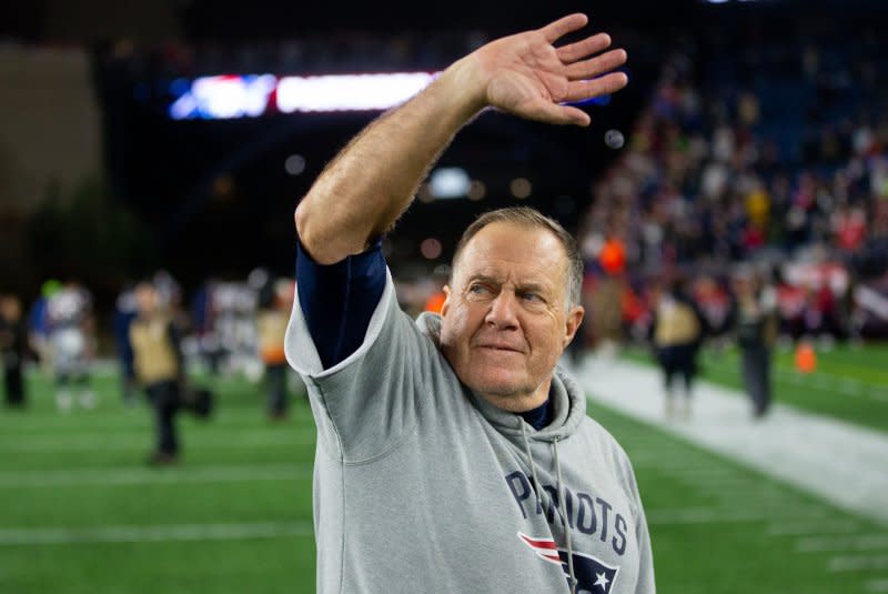 Head coach Bill Belichick posted a 31-13 record in the playoffs and appeared in nine Super Bowls while with the New England Patriots. File Photo by Matthew Healey/UPI