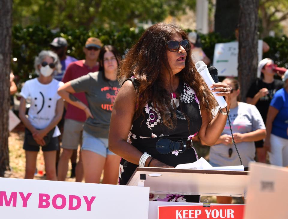 Hundreds of pro-abortion rights protesters showed up Saturday afternoon outside the Moore Justice Center in Viera for a Bans off Our Bodies protest.