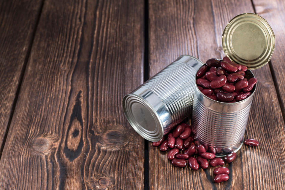 Can with Kidney Beans on wooden background