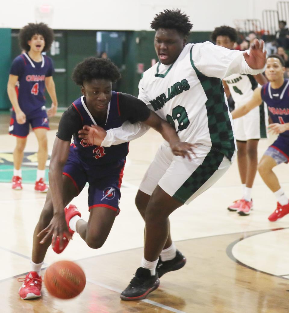 Woodlands and the Obama School for Social Justice face- off in the inaugural Lower Hudson Valley My Brothers Keeper Basketball Showcase at Woodlands High School in Greenburgh Jan. 10, 2024. Woodlands won the game 56-45.