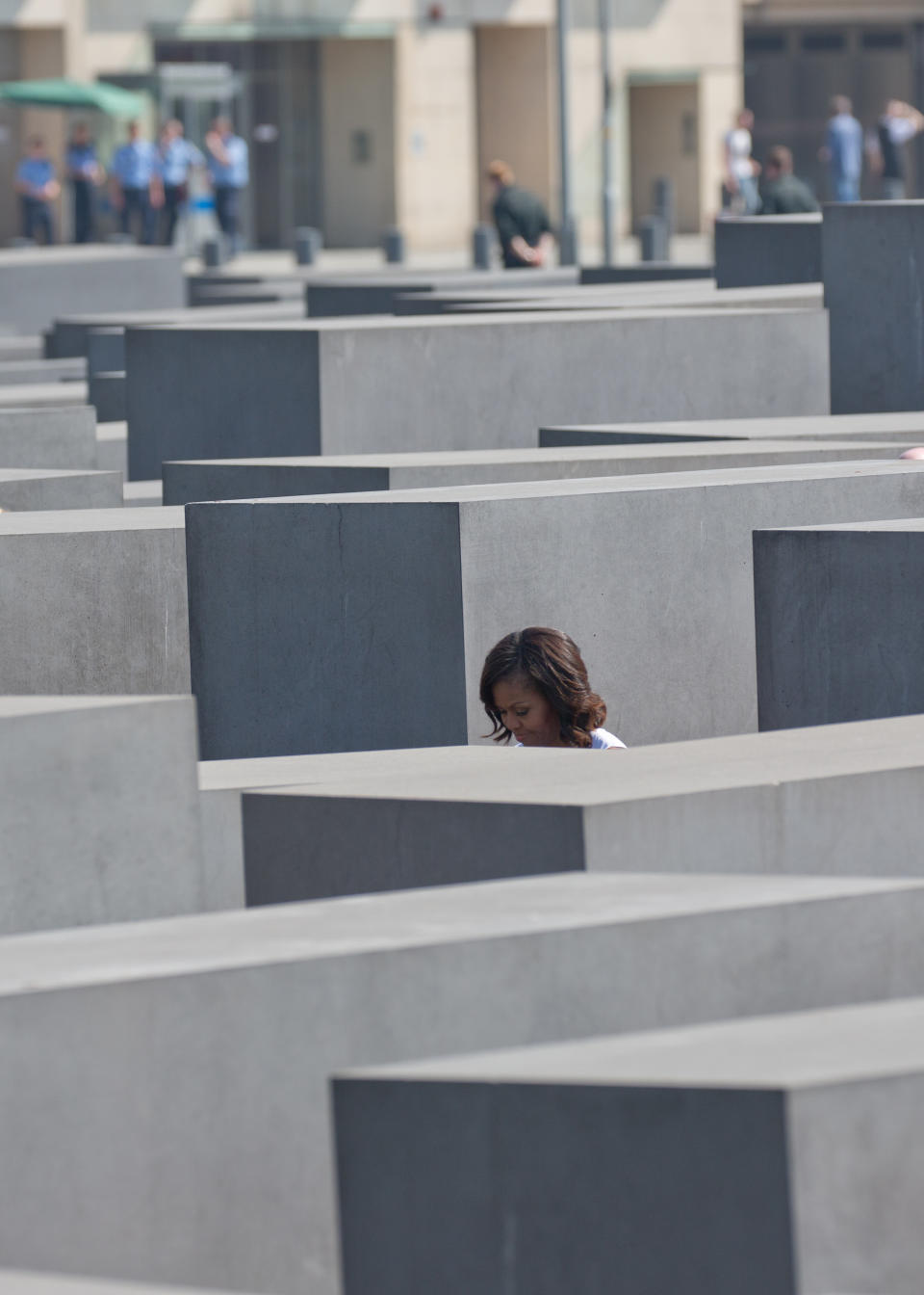 U.S. first lady Michelle Obama visits the Holocaust Memorial to the Murdered Jews of Europe in Berlin on June 19, 2013. (JOERG CARSTENSEN/AFP/Getty Images)