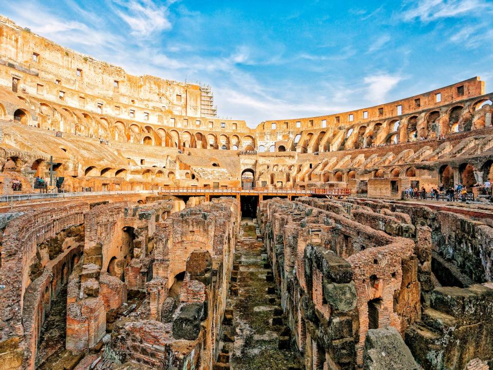 A panoramic view of the Colosseum in Rome.