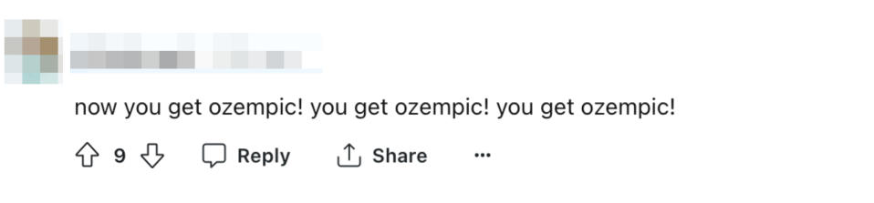 Commenter expresses excitement, parodying a giveaway, about the medication Ozempic