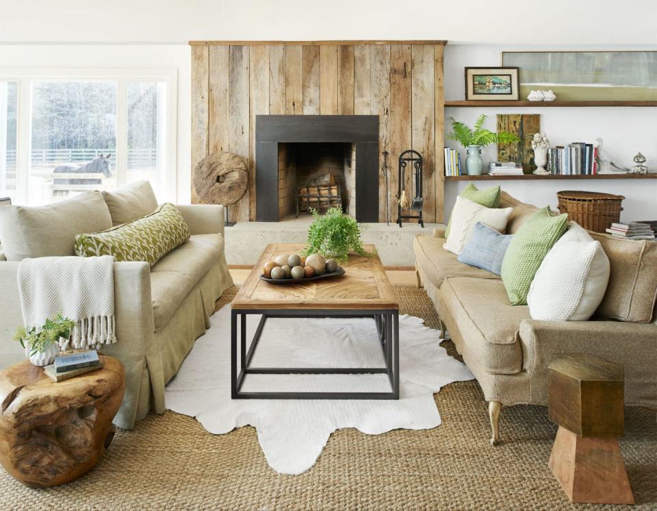 modern farmhouse living room with natural materials