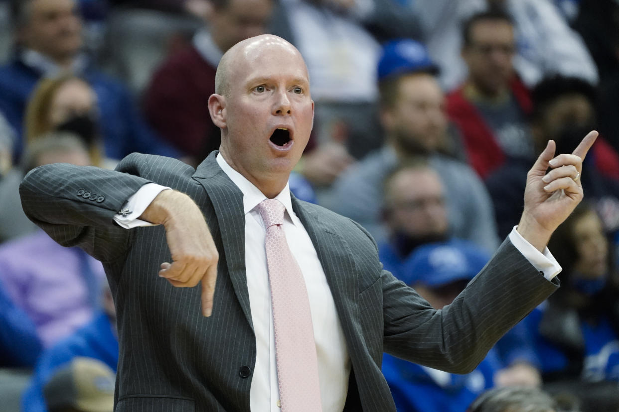 Seton Hall head coach Kevin Willard works the bench during the second half of an NCAA college basketball game against Xavier, Wednesday, Feb. 9, 2022, in Newark, N.J. (AP Photo/John Minchillo)