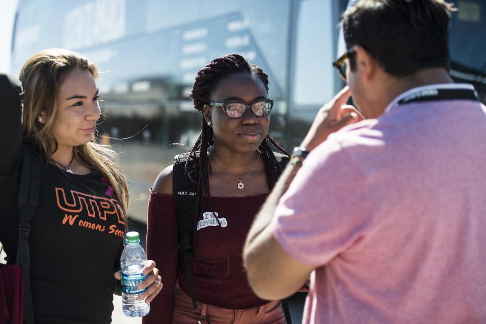 Lauren Marenco and Shaneka Gillespie talk to reporter Akbar Shahid Ahmed.