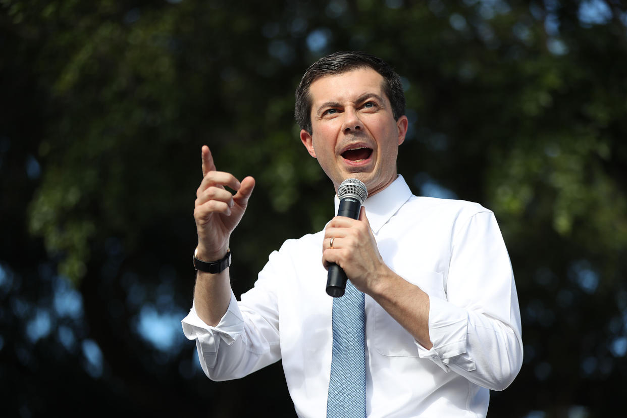 MIAMI, FLORIDA - MAY 20: Democratic presidential candidate and South Bend, Indiana Mayor Pete Buttigieg speaks during a grassroots fundraiser at the Wynwood Walls on May 20, 2019 in Miami, Florida. Buttigieg is one of more than 20 candidates seeking the Democratic nomination for president. (Photo by Joe Raedle/Getty Images)