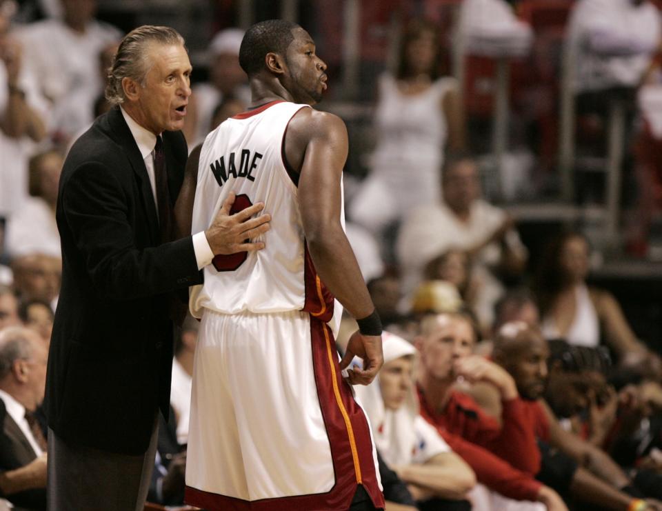 After 13 years together, Pat Riley and Dwyane Wade will go their separate ways. (AP/Lynne Sladky)