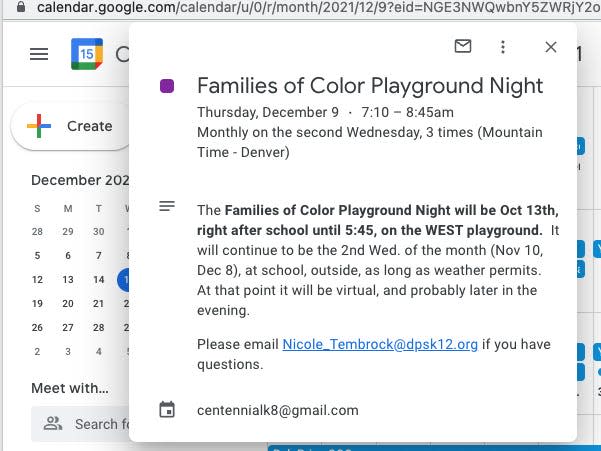 Description of "Families of Color" night